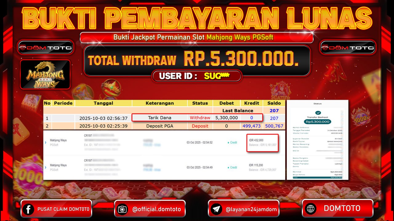 JACKPOT Slot Mahjong Ways PGSoft 03 OKTOBER 2025